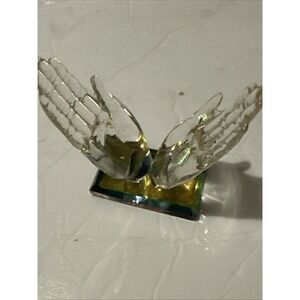 Clear Glass Open Praying Hands on Dichroic Prism Base Figurine 2"x3"